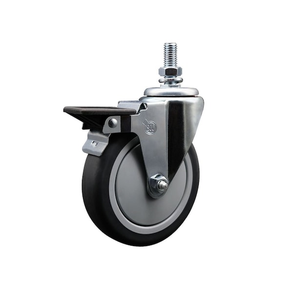 5 Inch Thermoplastic Rubber 10 MM Threaded Stem Caster with Brake
